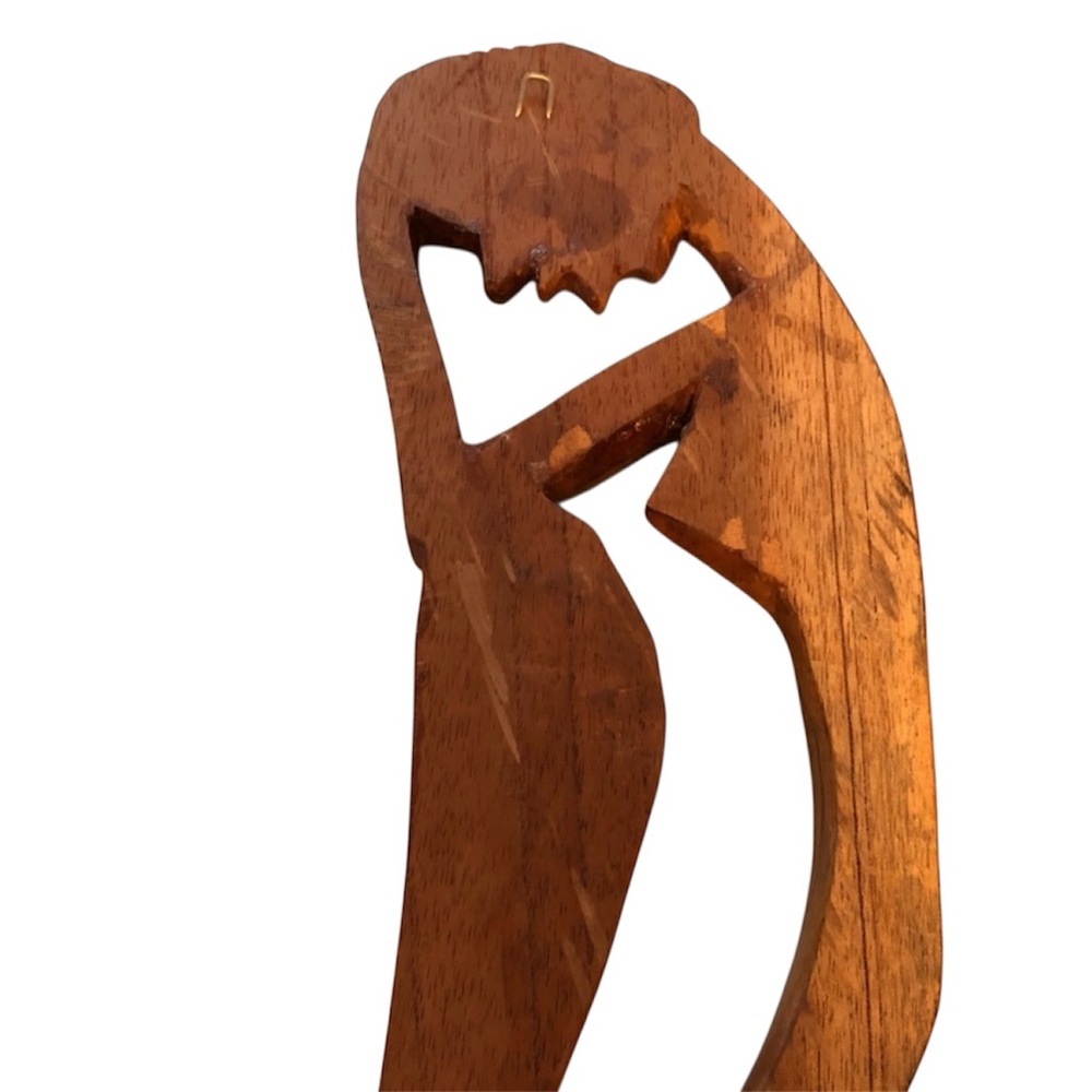 Hand Carved - Wooden Wall Art "Thinking Man" - Picture 4 of 5